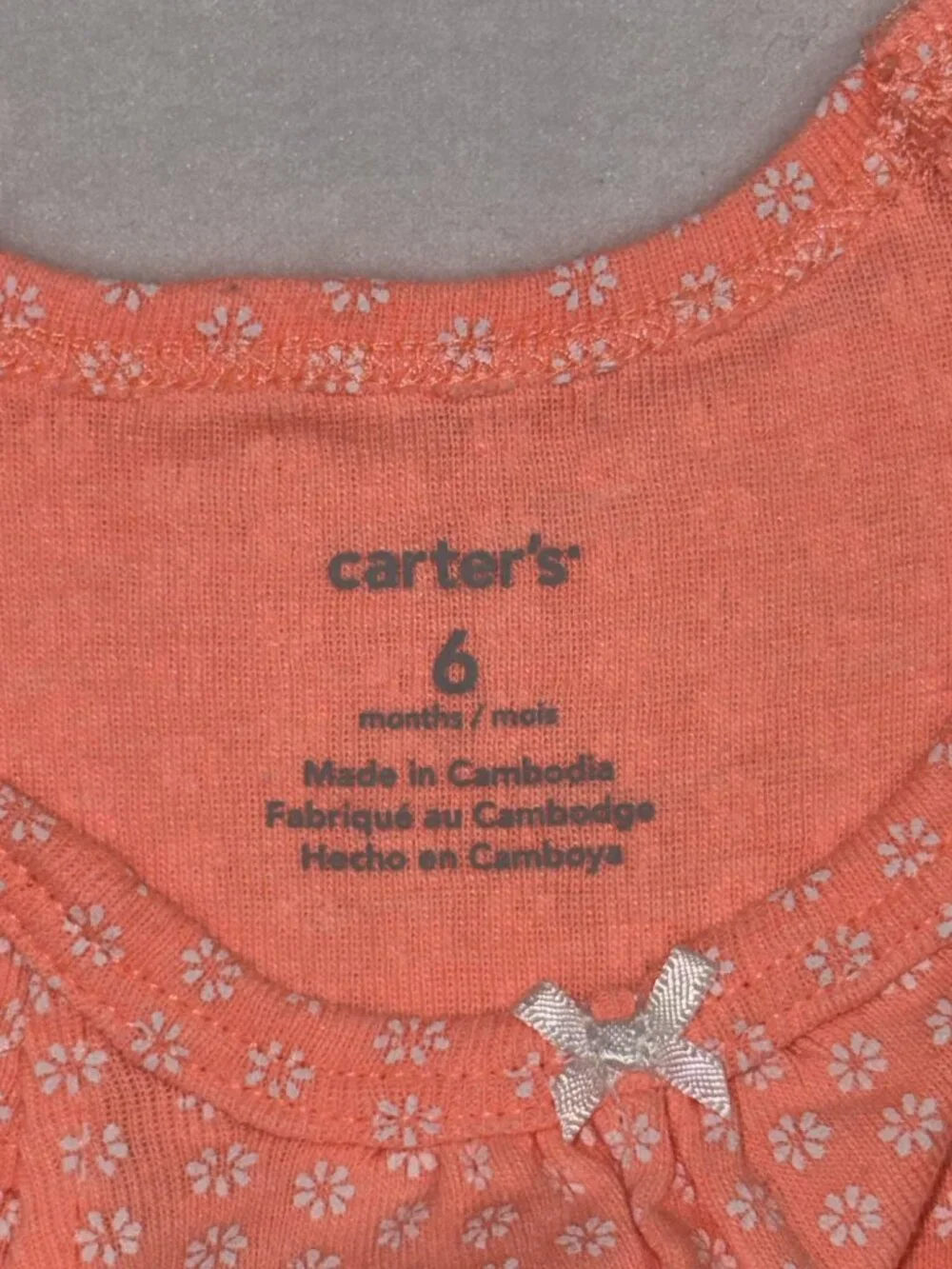 Carter’s Baby Girl Outfit Set | Coral Onesie + Footed Pants | Size 6M
